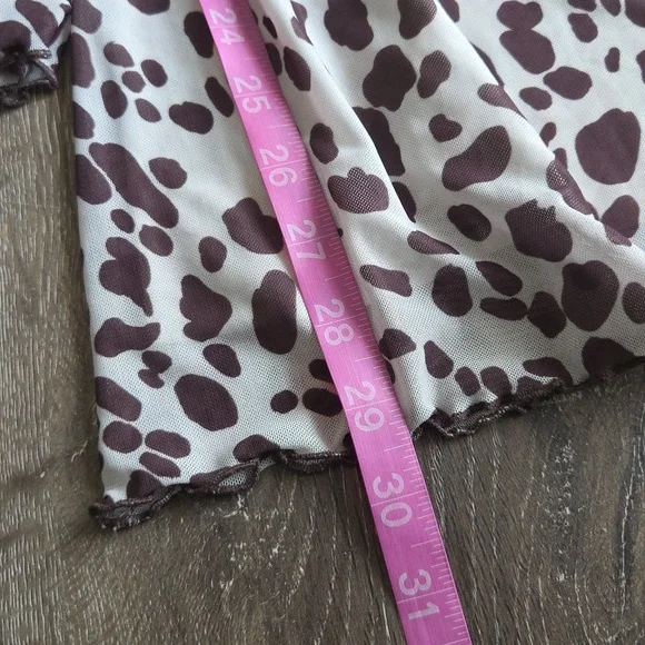 Glassons Animal Print Flare Layered Mesh High Waist Stretchy Pants XS Cow Print - Picture 8 of 12